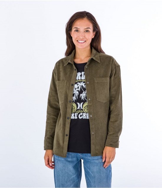 Hurley Overshirt Oceancare Corduroy Olivgrün | 20IZQGMTK