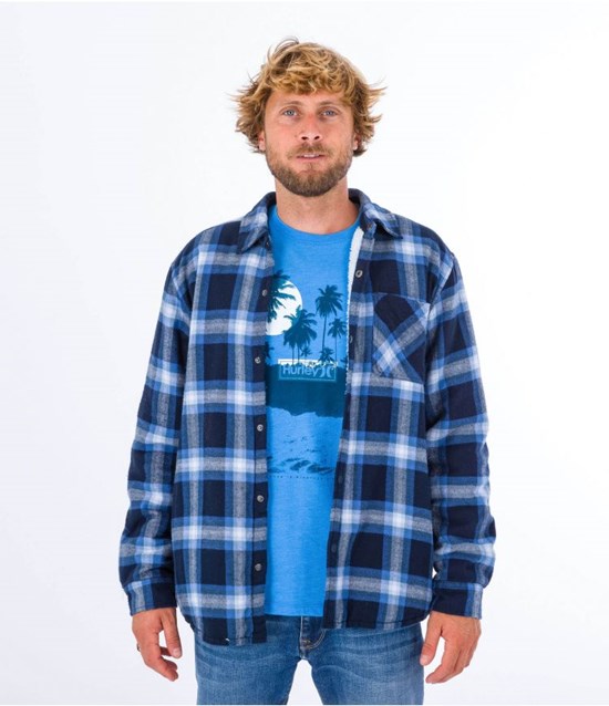 Hurley Shirt Flannel Portland Sherpa Gefütterte Navy | 78GVUREJF