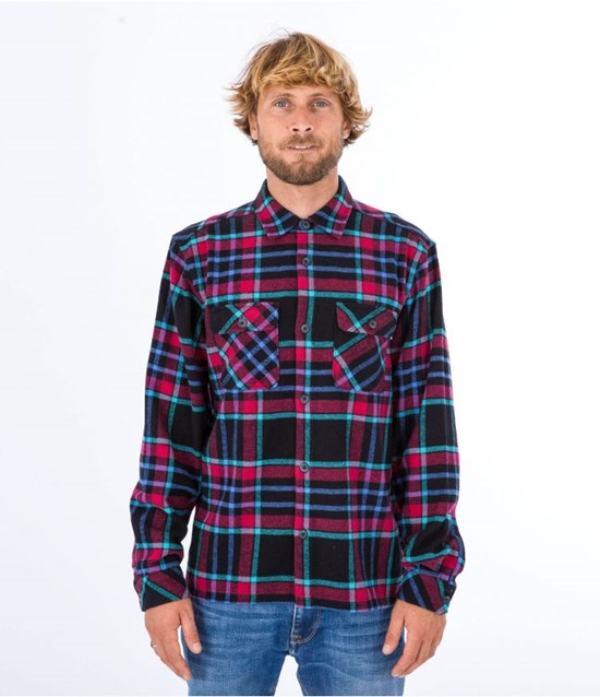 Hurley Shirt Flannel Santa Cruz Shoreline Schwarz | 60UECYHMQ