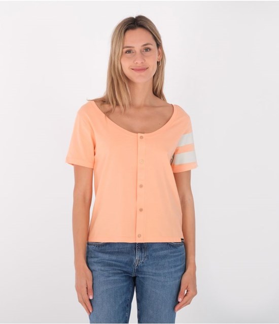 Hurley T-shirt Buttons Oceancare Totem Front Back Koralle | 64NIABWLH