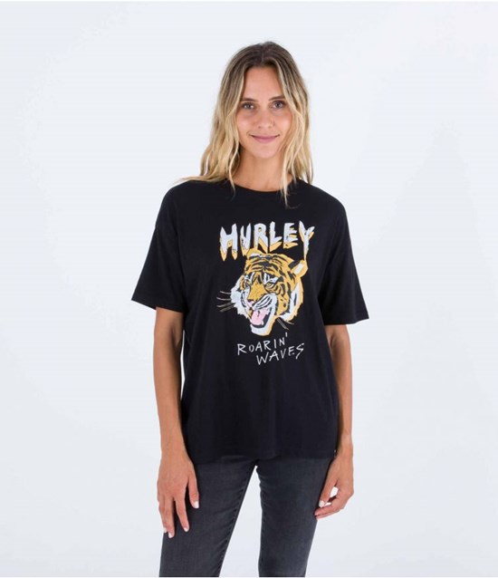 Hurley T-shirt Kurzes Sleeve Oversize Striper Oversized Caviar | 91OJYBDHV