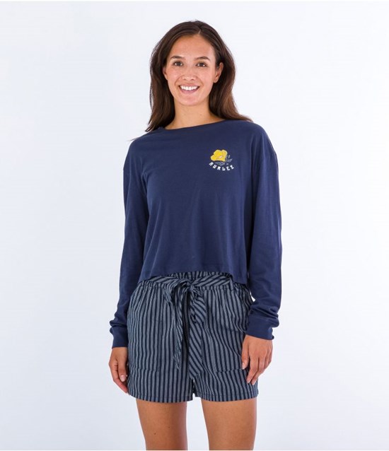 Hurley T-shirt Long Sleeve Anna Washed Tiefesblau | 47MEOLBIV