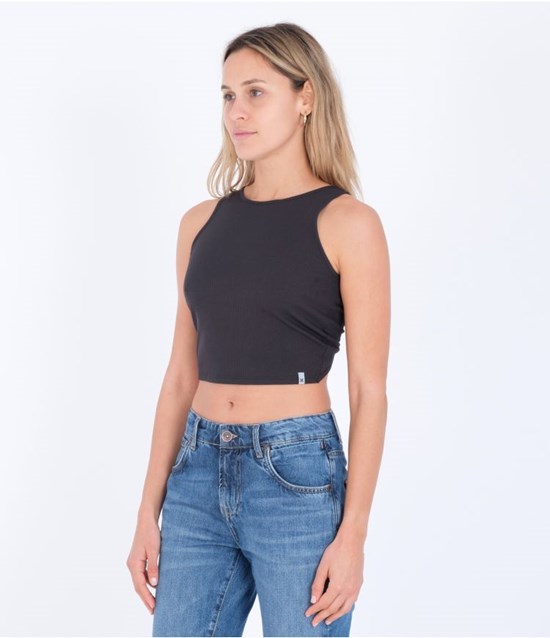 Hurley T-shirt Straps Twist Back Caviar | 26ICQATGU