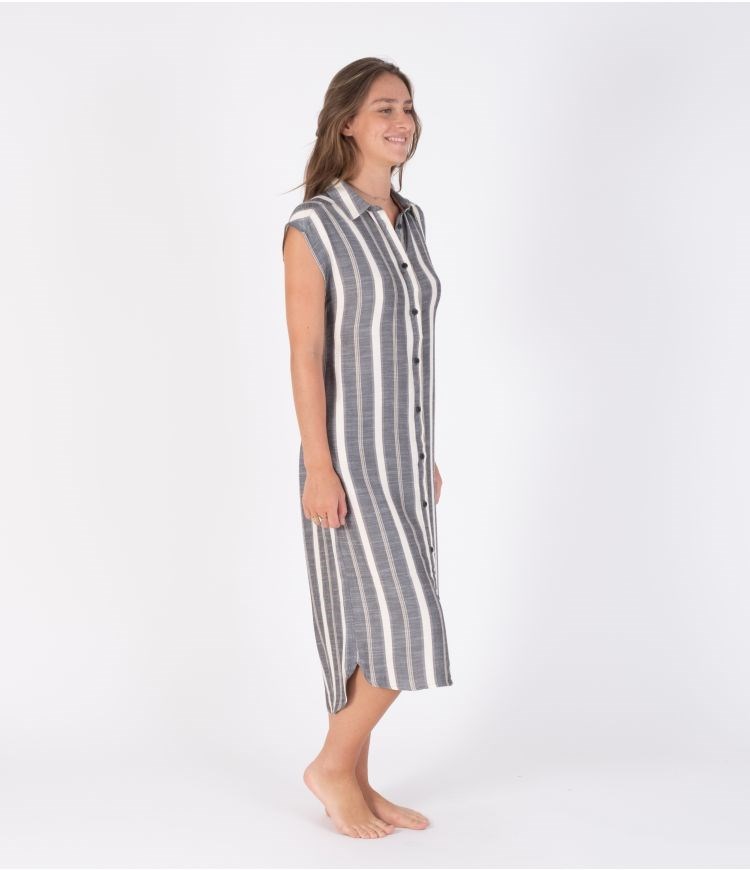 Hurley Button Front Midi Shirt Kleider - Dresses And Overalls Streifen | 79AGSBPVE