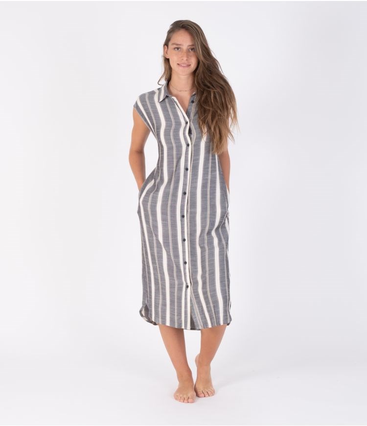 Hurley Button Front Midi Shirt Kleider - Dresses And Overalls Streifen | 79AGSBPVE