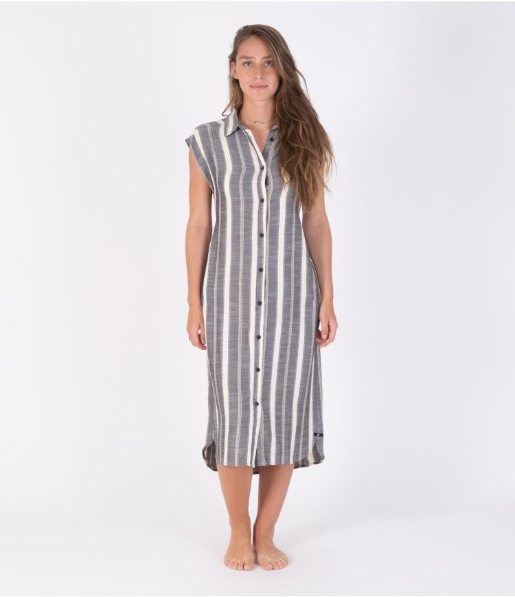 Hurley Button Front Midi Shirt Kleider - Dresses And Overalls Streifen | 79AGSBPVE