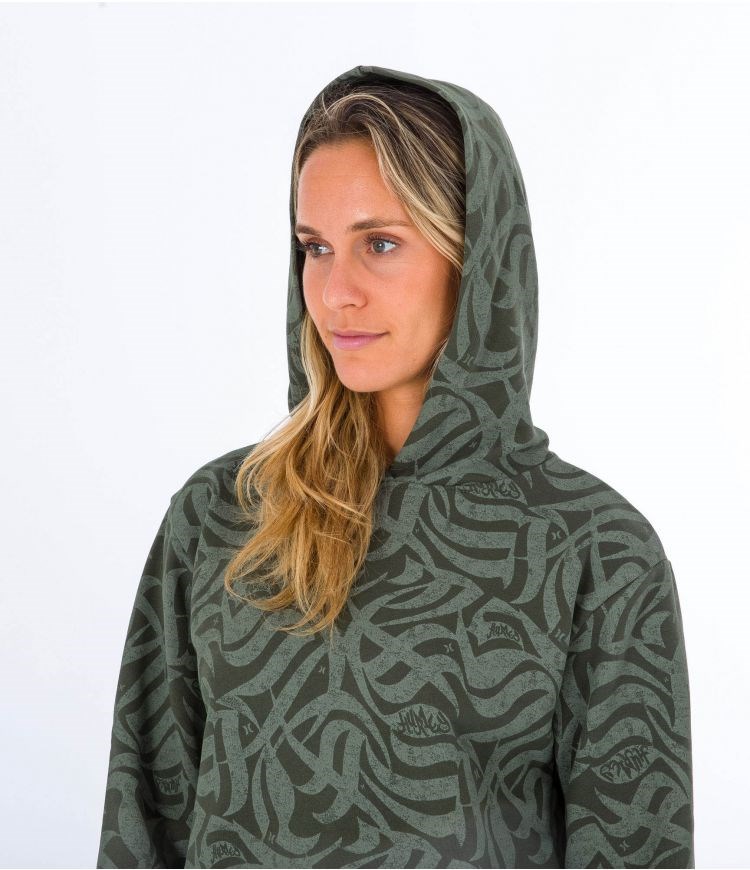 Hurley Hoodie Ocencare Full Print Olivgrün | 93NJOMETD