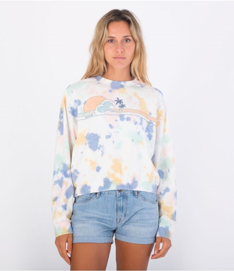 Hurley Hoodie Raya Tie Dye Cropped Crew Fun Tie Dye | 35EKTLCYD