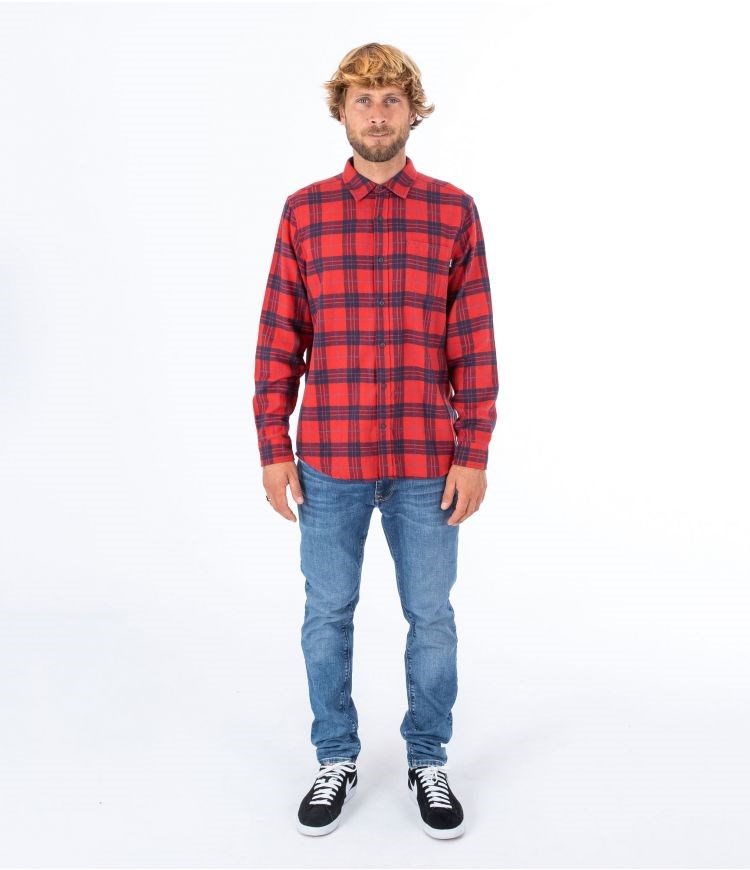 Hurley Shirt Flannel Portland Organic Königsblau Rot | 68CZXINWL