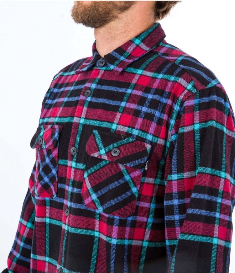 Hurley Shirt Flannel Santa Cruz Shoreline Schwarz | 60UECYHMQ