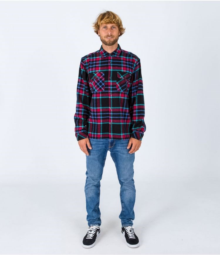 Hurley Shirt Flannel Santa Cruz Shoreline Schwarz | 60UECYHMQ