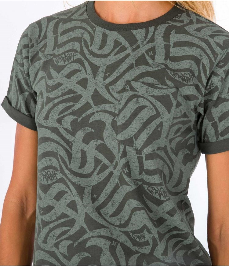 Hurley T-shirt Kurzes Sleeve Ocencare Full Print Olivgrün | 32FVNLWAM