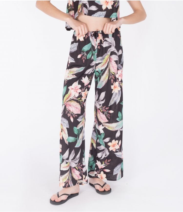 Hurley Trousers Fluid Flora Side Slit Schwarz | 91GLIPYAE